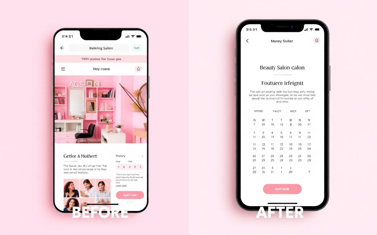 Beauty Salon — before and after booking website redesign
